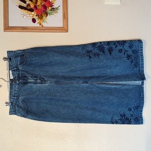 Eddie Bauer Denim Floral Embroidered Maxi Skirt